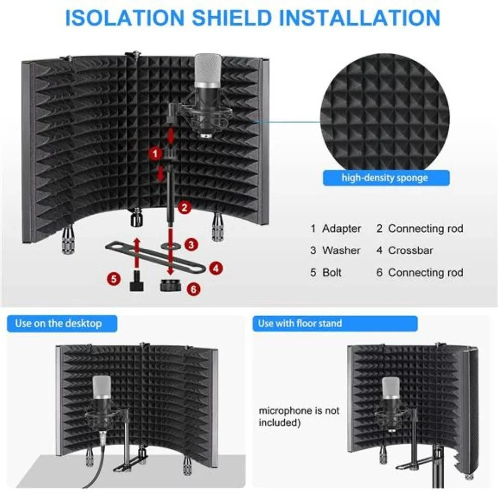 Studio Recording Microphone Isolation Shield, Pop Filter.High density absorbent